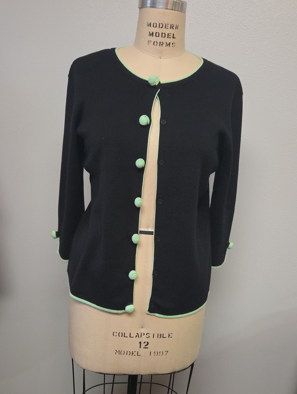 Designers Originals Black Knit Cardigan with Mint Trim